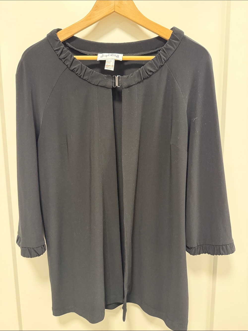 Joseph Ribkoff Black Ruffle-Edge Open Cardigan
